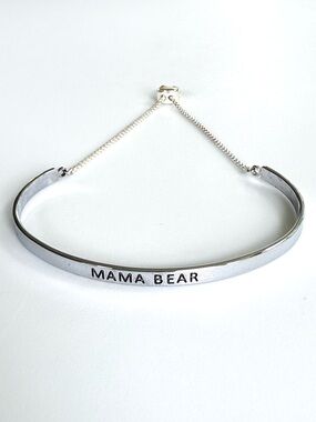 Mama Bear Silver Tone Engraved Bangle Bracelet Mom Motherhood Love Minimalist